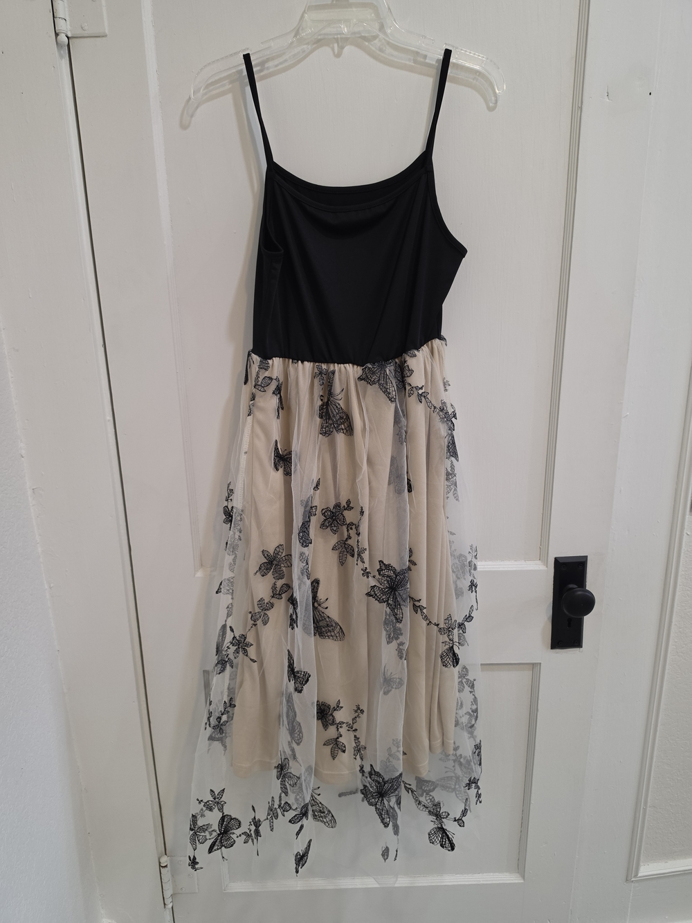 SHEIN Black Camisole Midi Dress with Cream Tulle Butterfly Skirt